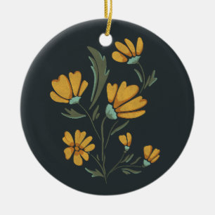 Yellow Cosmos Flower Simple Beauty Ceramic Ornament
