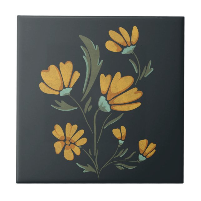 Yellow Cosmos Flower Simple Beauty Ceramic Tile (Front)