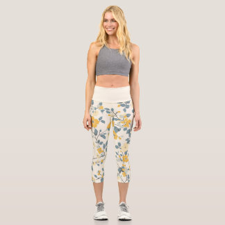 Yellow Cottage Floral  Capri Leggings