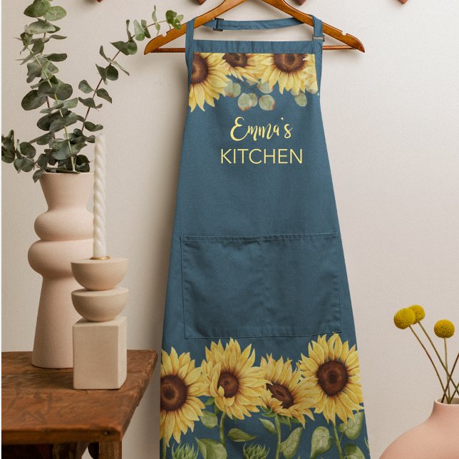 Yellow Country Floral Watercolor Sunflower Apron (Creator Uploaded)
