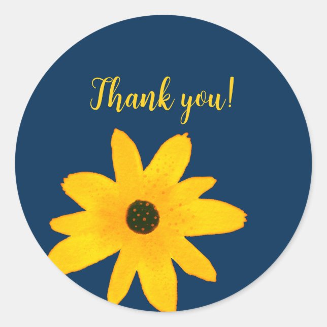 Yellow Country Sunflower Flower Custom Text Classic Round Sticker (Front)
