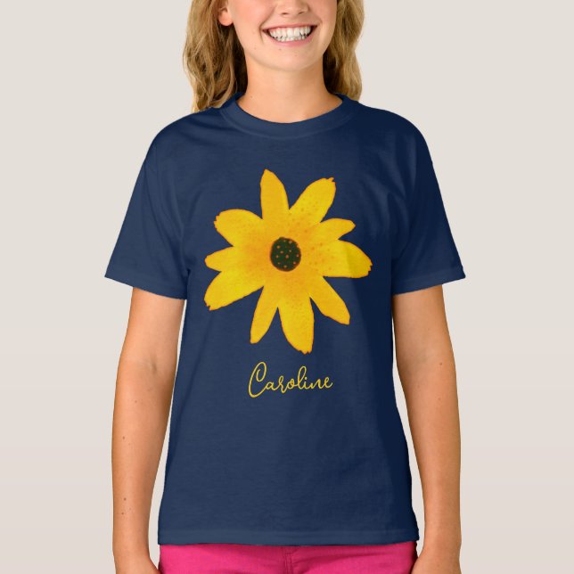 Yellow Country Sunflower Flower Custom Text T-Shirt (Front)