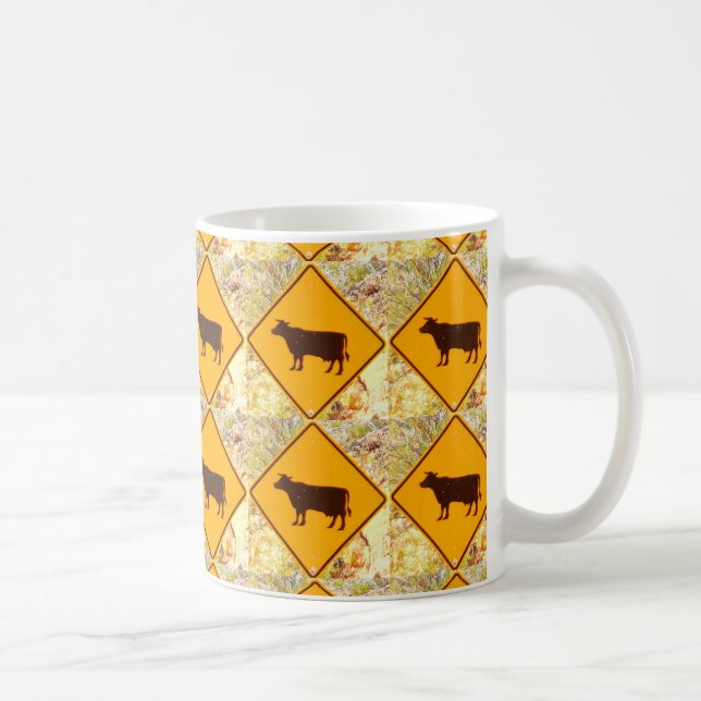 yellow cow sign diamond pattern coffee mug (Right)