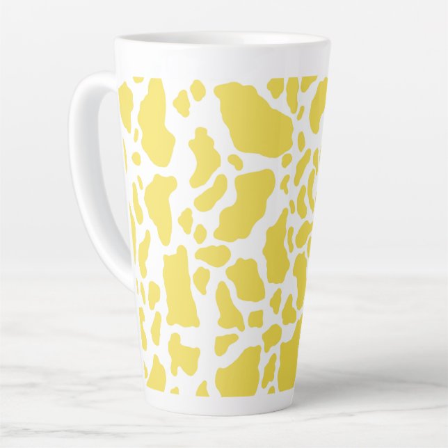 Yellow Cow Spots Animal Print Pattern Latte Mug (Left Angle)