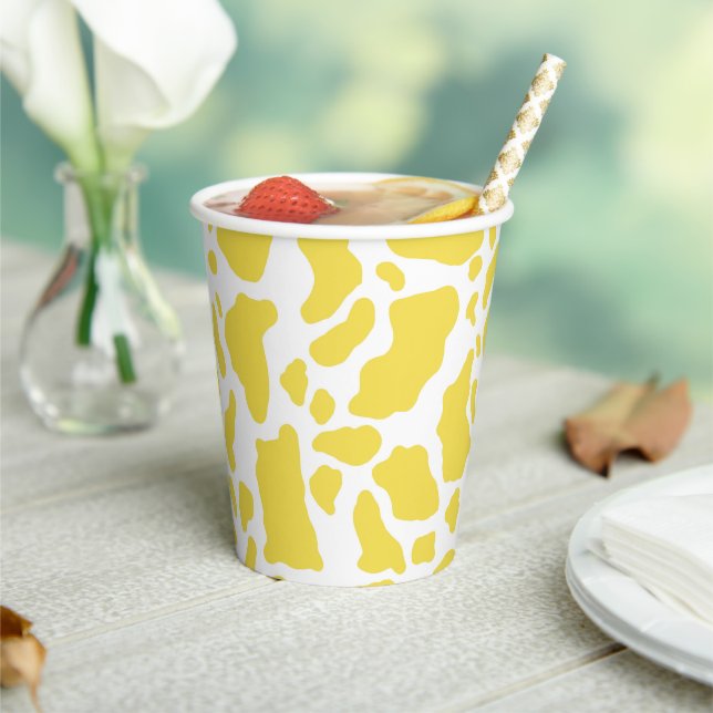 Yellow Cow Spots Animal Print Pattern Paper Cups (Insitu)