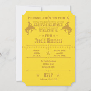 Yellow Cowboy Rodeo Birthday Party Invitation