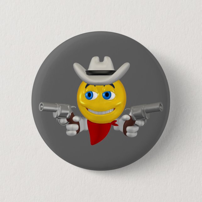 Yellow cowboys face 6 cm round badge (Front)