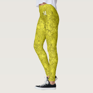 Yellow Cracked Natural Rock Texture Initial Custom Leggings