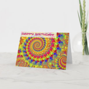 Yellow Crazy Fractal Birthday Card