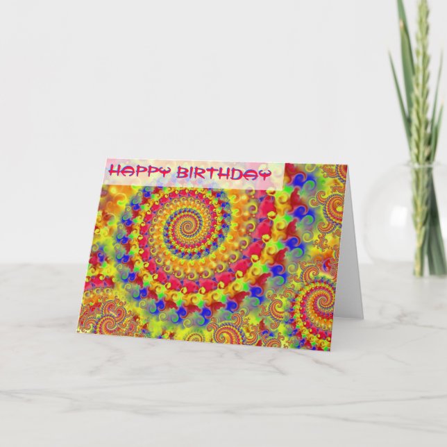 Yellow Crazy Fractal Birthday Card (Front)