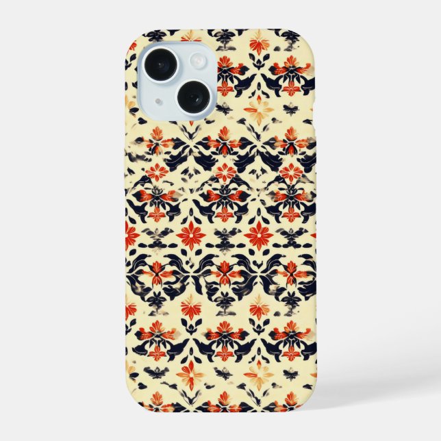 Yellow Cream Folk Pattern iPhone 15 Case (Back)