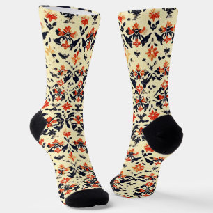 Yellow Cream Folk Pattern Socks