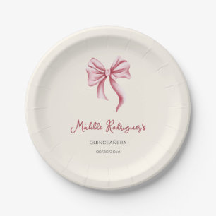 Yellow Cream Pink Bow Girl Quinceanera Birthday Paper Plate