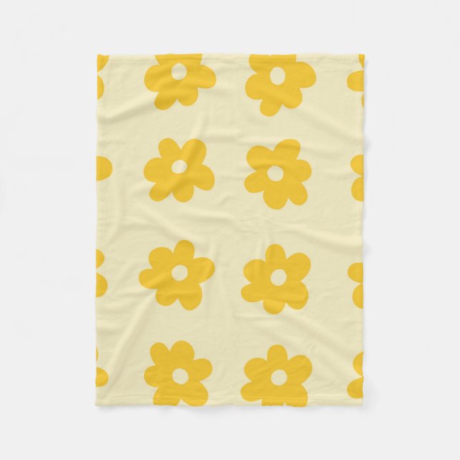 Yellow Cream Tropical Floral Botanical Summer Fleece Blanket (Front)
