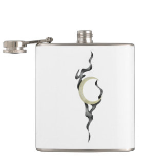 Yellow Crescent Moon with Magical Smoke Watercolor Hip Flask