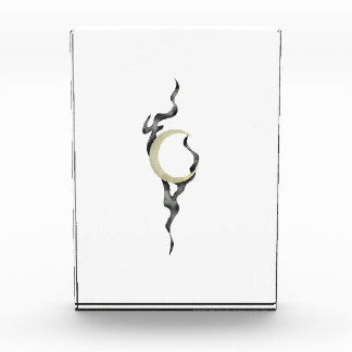 Yellow Crescent Moon with Magical Smoke Watercolor Photo Block