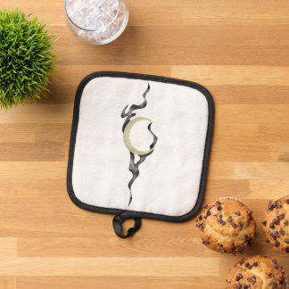 Yellow Crescent Moon with Magical Smoke Watercolor Pot Holder