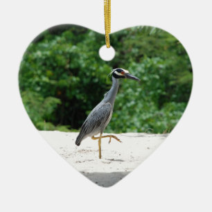 Yellow-crested night heron ceramic ornament