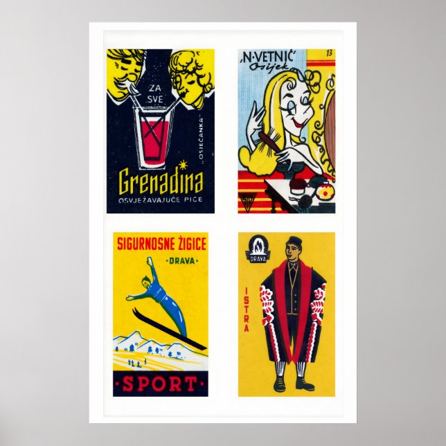 Yellow Croatian Matchbox Labels Grid Print (Front)