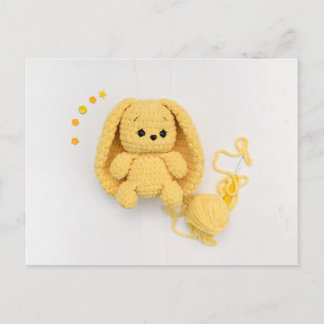Yellow Crochet Bunny with Yarn Photography Postcard
