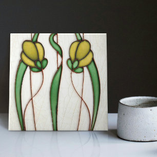 Yellow Crocus Wall Decor Art Nouveau Art Deco Ceramic Tile