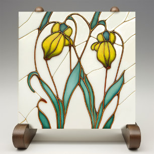Yellow Crocus Wall Decor Art Nouveau Art Deco Ceramic Tile