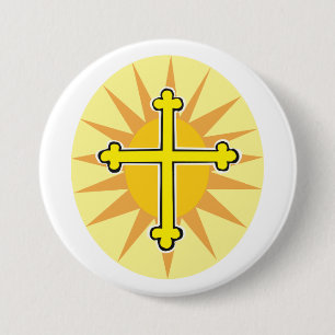 Yellow Cross Bottony Sunburst Christian Faith 7.5 Cm Round Badge