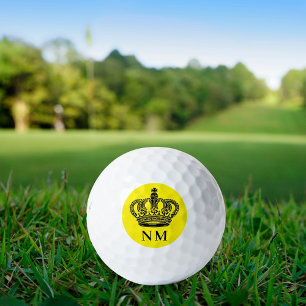 Yellow crown black king monogram initials golf balls