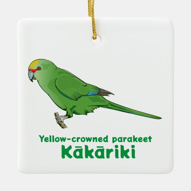 Yellow Crowned Kakariki Ceramic Ornament (Front)
