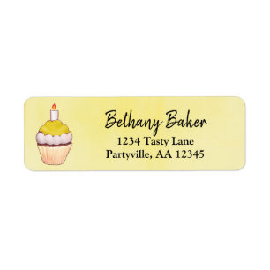 Yellow Cupcake Birthday Address Return Address Label