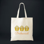 Yellow Cupcake Wedding Party Bridesmaid Gift Tote Bag<br><div class="desc">Canvas tote bag features an original marker illustration of a row of yellow frosted wedding cupcakes, with BRIDESMAID in a fun font. A unique bridal party gift! This design is also available on other products. Don't see what you're looking for? Need help with customisation? Contact Rebecca to have something designed...</div>