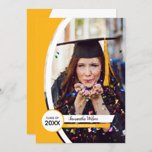 Yellow Curved Frame Photo Graduation Invitation