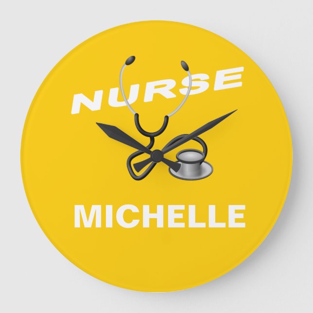 YELLOW Custom Nurse Name Large Clock (Front)