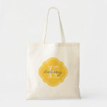 Yellow Custom Personalised Monogram Tote Bag<br><div class="desc">Cute Girly Modern Tote Bag with Custom Personalised Name and Initial Monogram in a Vintage Moroccan Quatrefoil Clover Shape Frame Border</div>