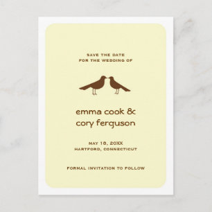 Yellow custom save the date love birds flat card