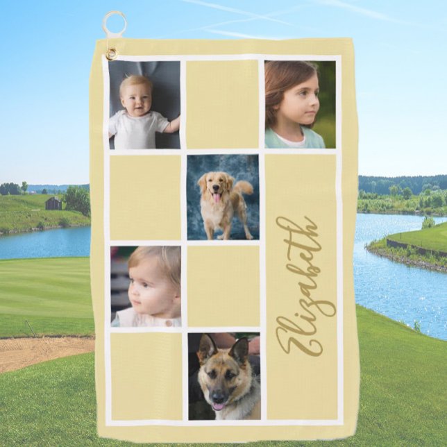 Yellow Custom Template Family Photos  Golf Towel (Creator Uploaded)