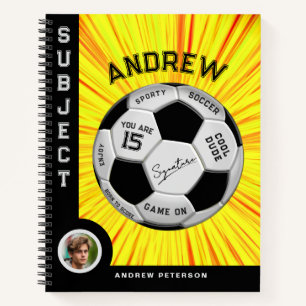 Yellow Custom Text Soccer Ball Birthday Milestone Notebook