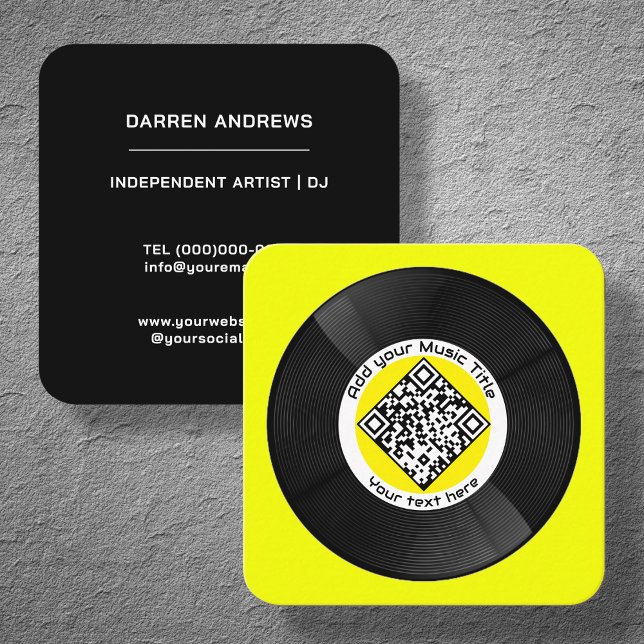 Yellow Customisable Music QR Code LP Vinyl |  Square Business Card (Creator Uploaded)