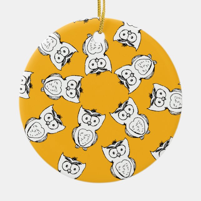 Yellow Cute Animal Pattern Cartoon Owl Pattern Ceramic Tree Decoration (Front)