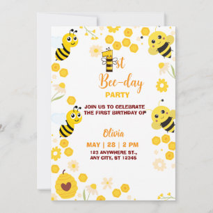 Yellow Cute Bee Kids Birthday Holiday Card