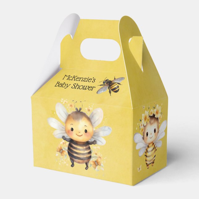 Yellow Cute Bumble Bee Florals Baby Shower Favour Box (Front Side)