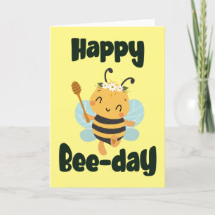 Yellow Cute Happy Bee-day  Bumblebee folded card