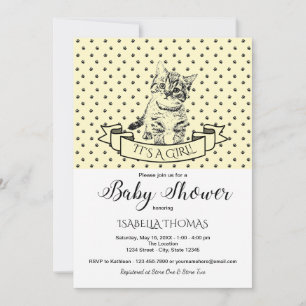 Yellow Cute Kitten Baby Shower Invitation