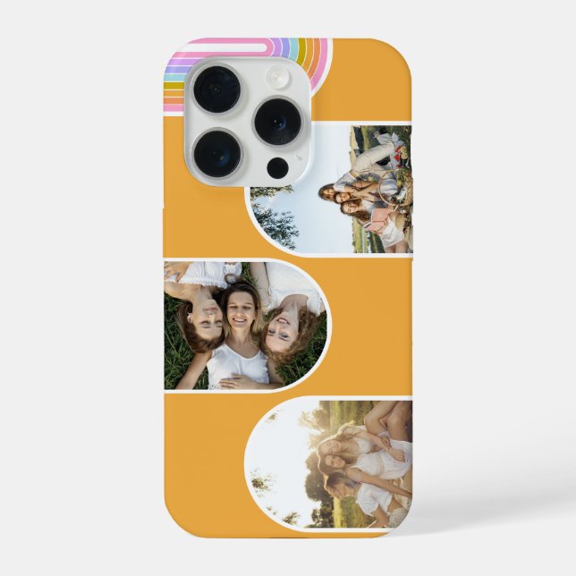 Yellow Cute Modern 3 Photo Layout Custom iPhone Case (Back)