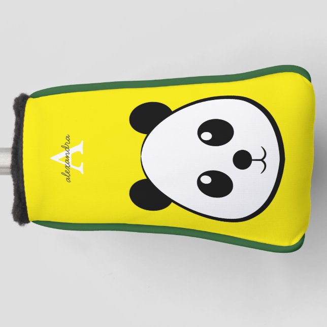 Yellow Cute Panda Bear with Custom Monogram Golf Head Cover (Front)
