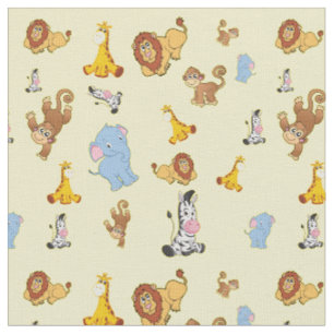 yellow Cute safari animal pattern - Giraffe, eleph Fabric