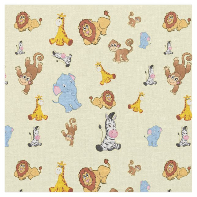 yellow Cute safari animal pattern - Giraffe, eleph Fabric (Close Up)