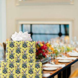 Yellow Cute Watercolor Bunny Floral Easter Wrapping Paper