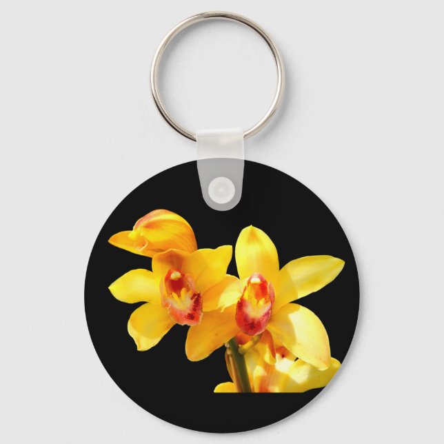 Yellow Cymbidium Orchid Key Ring (Front)
