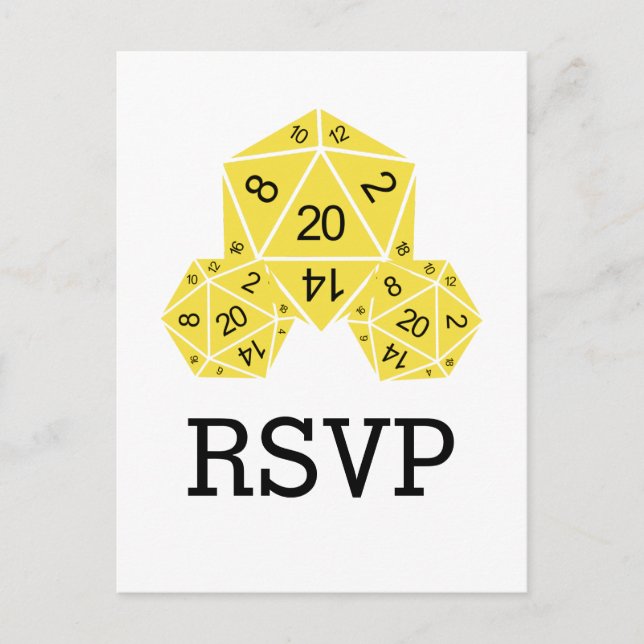Yellow D20 Dice Response Postcard (Front)